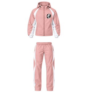 Conjunto Deportivo Rosa y Blanco con Capucha, Chaqueta con Cierre Completo, Pantalones de Pierna Recta, Ropa Deportiva Personalizada para Entrenamiento, Conjunto de Dos Piezas - Product Image 1