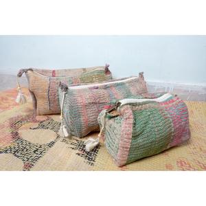 100% Pure Cotton Kantha Fabric Tassel Pattern Zipper Closure Eco-Friendly Durable Large Makeup Bag Pouch Set Soft Handle - Product Image 3