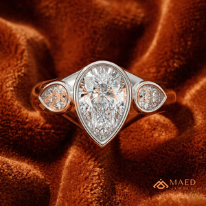 Modern 925 <b>Sterling</b> <b>Silver</b> Pear Cut Engagement <b>Ring</b> Bezel <b>Set</b> Three Stone Moissanite Diamond <b>Ring</b> for Women Teardrop Wedding - Product Image 1