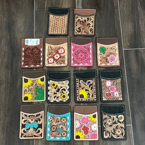Nouveau 2025 fait à la main Design floral poche avant RFID bloc mince porte-carte portefeuille élégant usiné à la main en cuir de vache unisexe porte-cartes - Product Image 5