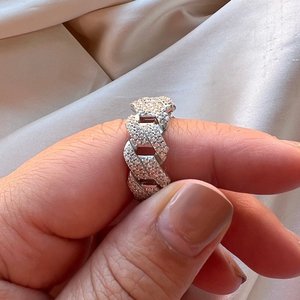 Bracelet Cuban Link en Argent Sterling 925 avec Diamants Moissanite VVS, Bague Iced Out, Bijoux Micro Pavé Tendance Hip Hop, Unisexe - Product Image 5