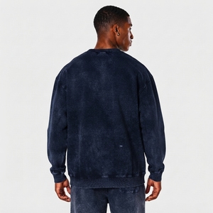 Sudadera de cuello redondo de algodón 100% pesado, transpirable, ecológica, con lavado ácido, para hombre, venta al por mayor, 2026, personalizada, estilo vintage, informal de invierno, color liso - Product Image 2