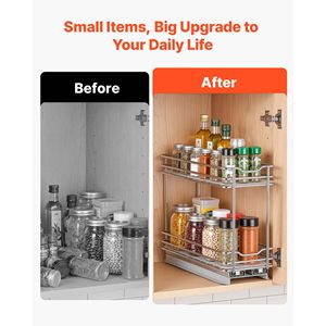 Organisateur d'armoire à 2 niveaux, étagère à épices coulissante, panier coulissant en métal robuste pour les assaisonnements de cuisine - Product Image 6