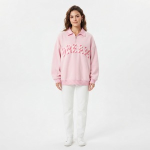 Sweat-shirt noir pour femme avec imprimé lettres Paris, col rabattu, manches longues, style preppy oversize, vêtement d'automne - Product Image 2