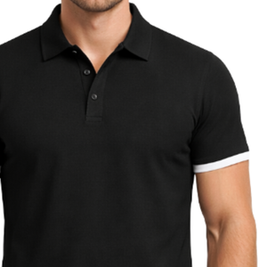 Polo classique noir pour homme, manches courtes, coupe ajustée, avec revers contrastants blancs, style décontracté et sportif - Product Image 3