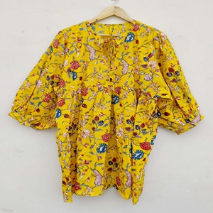 Robe courte moderne pour femme en coton tricoté à 100 %, col en V, manches courtes, taille haute, coupe évasée, imprimé floral, style bohème - Product Image 1