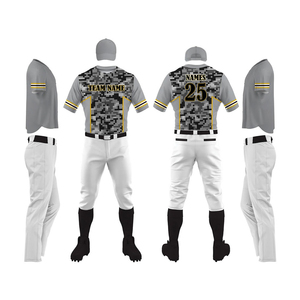 Uniforme de Béisbol Gris Camuflado para Hombre con Pantalones Blancos, Poliéster Transpirable, Talla Adulto, Nombre y Número Personalizables - Product Image 1