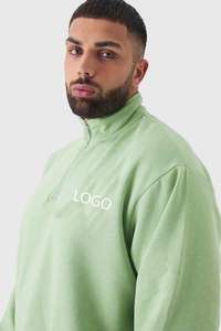 Ensemble de survêtement homme vert sauge uni avec logo personnalisé, sweat-shirt à col zippé et pantalon à cordon de serrage, OEM ODM Vente en gros de vêtements - Product Image 3