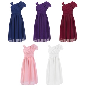 4-14 Robe en mousseline pour enfants et filles Robe de soirée entièrement doublée pour anniversaire, mariage, école, vacances, danse, performance, port quotidien. - Product Image 1