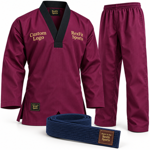 Ensemble d'uniformes de Taekwondo en coton mélangé pour adultes, unisexe, col en V, manches longues, Dobok avec pantalon et ceinture assortis, tenue d'entraînement - Product Image 2