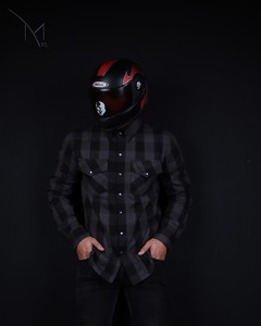 Camisa de Franela a Cuadros Negra para Hombre, Manga Larga, con Botones, Informal, para Motociclismo, Transpirable, para Verano e Invierno, con Logotipo Personalizado - Product Image 1
