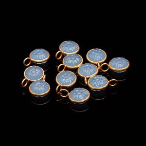 Natural Blue Chalcedony Carved Flower Charm Gold Vermeil Pendant 925 Sterling Silver Chalcedony Gemstone <b>Healing</b> <b>Crystal</b> Jewelry - Product Image 6