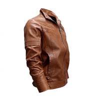 Veste de moto en cuir d'agneau véritable pour homme, coupe ajustée, réversible, col montant, style motard, marron
