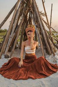 Falda Maxi Boho de Varias Capas para Mujer, Falda Larga Fluida de Algodón Orgánico, Cintura Elástica Cómoda, Falda Bohemia de Verano - Product Image 3