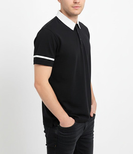 High Quality Summer 100% Cotton Solid <b>Golf</b> Mens Black <b>Polo</b> Shirt <b>White</b> Collar & Stripe Sleeves Trendy Sportswear <b>Polo</b> Shirt - Product Image 3