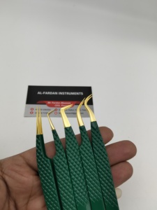 Pinzas para Pestañas de Color Verde con Punta de Fibra, Punta Dorada, Acero Inoxidable Japonés, Agarre de Diamante, 90 Grados, Pinzas Delgadas para Extensión de Pestañas - Product Image 5