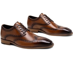 Zapatos de Vestir de Cuero Genuino, Formales de Negocios, para Oficina, con Cordones Planos, para Caminar, Color Marrón, Hechos a Mano, para Boda, Transpirables, de Primavera - Product Image 4