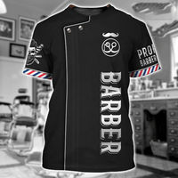 Chemise de coiffeur professionnelle IKZARSA authentique en polyester imprimé antistatique, design rayé noir et rouge avec poche