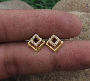 Gold Plated 925 Sterling <b>Silver</b> CZ <b>Stud</b> Earrings Minimalist Tiny Cubic Zirconia Earrings Small Gold <b>Studs</b> Wholesale for Reta - Product Image 3