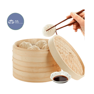 Cesta Vaporera de Bambú Natural Sostenible de Alta Calidad con Tapa de Vidrio para Cocina - Product Image 1