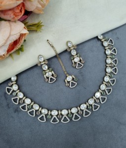 Modern Ethnic Geometric Cut Kundan Necklace <b>Set</b> With Matching Earring For Women Wedding <b>Jewelry</b> Traditional <b>Indian</b> Party <b>Jewelry</b> - Product Image 2