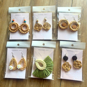 Pendientes de Arte Folclórico Bohemio Tejidos con Ratán Natural, Joyería Ecológica, Marca TUYET DUNG, Hechos en Vietnam, para Bodas - Product Image 3