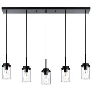 Lampadario a sospensione moderno a 5 luci per isola cucina, stile industriale, nero/nichel spazzolato, per sala da pranzo e illuminazione. - Product Image 1