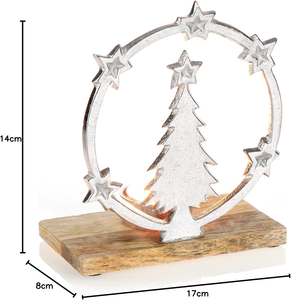 Support de bougie chauffe-plat pour sapin de Noël avec base en bois, décoration de table de Noël, support de bougie chauffe-plat en métal argenté pour la maison - Product Image 3