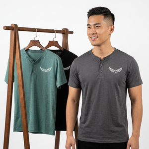 เสื้อยืดเฮนลีย์ผู้ชาย แขนสั้น สีพื้น คอวี ติดกระดุม ลำลอง แห้งเร็ว ทรงปกติ สีเทา สีเขียว สีดำ - Product Image 3