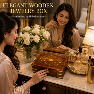 Coffret à bijoux en bois artisanal Royal Craft, élégant organisateur de rangement pour bagues, colliers, boucles d'oreilles, cosmétiques, cadeau - Product Image 3