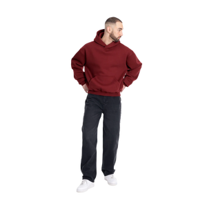 Sudadera con Capucha Roja para Hombre, Corte Holgado, Color Sólido, Felpa de Algodón, Estilo Casual, Diseño con Bolsillos, Estilo Otoñal - Product Image 4