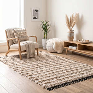 Modern Handmade Cotton Area <b>Rug</b> with Black Geometric Pattern for Contemporary Living <b>Spaces</b> - Product Image 2