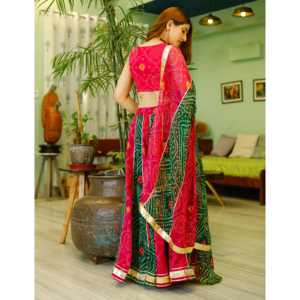 Ensemble Lehenga Choli Lilah Rani Kalidaar taille XS en chiffon pur avec impression numérique pour les occasions de mariage - Product Image 4