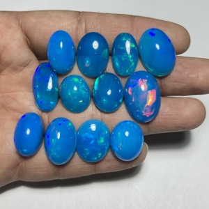 Opale naturelle super fine, taille ovale, cabochon, véritable opale d'Éthiopie Welo, couleur bleu Pryba, opale Welo en vrac pour bijoux - Product Image 3