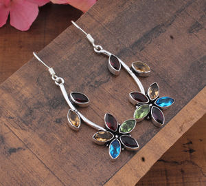 ต่างหูเงินแท้ 925 ประดับพลอยหลากชนิด รูปทรงหยดน้ำ หรูหรา สำหรับผู้หญิง ประดับพลอยบลูโทแพซและโกเมน เหมาะสำหรับงานแต่งงานและงานเลี้ยง - Product Image 3