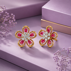 Pendientes de Lujo con Gemas Rosas y Diseño Floral para Mujer, Oro 10K 14K 18K, Plata 925 935, Baño de Rodio, Engaste de Garra, Joyería Fina para Boda - Product Image 1