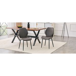 Ensemble de 4 chaises modernes de luxe en PU matelassé effet diamant gris foncé avec pieds en métal noir pour salle à manger - Product Image 5