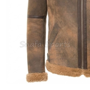 Men <b>Sheepskin</b> Leather <b>Jacket</b> Real Sherpa Style Winter Leather Fashion Shearling <b>Jacket</b> For Boys New Brown Design - Product Image 4