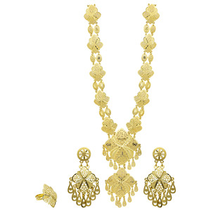 Vente en gros de parures de bijoux en or rempli 14K, 18K, 24K, parure de bijoux de mariée de style turc, colliers longs de style traditionnel de Dubaï - Product Image 1