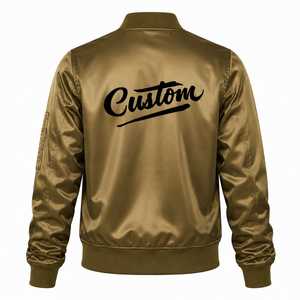 Blouson Bomber Homme Personnalisé en Satin Olive avec Logo Brodé sur le Devant, Style Décontracté Hiver Streetwear en Polyester à Col Rabattu - Product Image 4