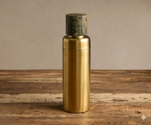 Luxury Matte Gold Metal Water <b>Bottle</b> <b>Flask</b> with Elegant Green Marble Lid Premium Cylindrical Travel Drinkware Insulated Tumbler - Product Image 1