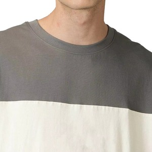 เสื้อยืดโอเวอร์ไซส์ผู้ชาย แขนสั้น คอกลม ผ้าถัก ดีไซน์เรียบง่าย สีเทาและครีม - Product Image 5