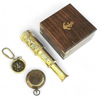 Télescope Nautique Antique Fait Main en Laiton Poli, Loupe 3x, Coffret en Bois, Style Steampunk, Vaisselle Marine