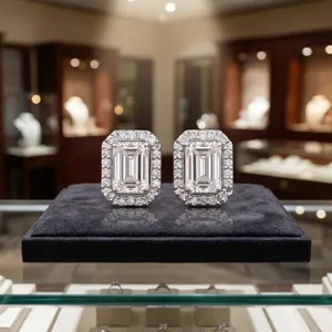 Pendientes de Oro de 14 Quilates con Diamantes Cultivados en Laboratorio con Corte Esmeralda, Pendientes de Diamantes Rectangulares de Lujo para Mujer, Joyería Fina de Oro - Product Image 6