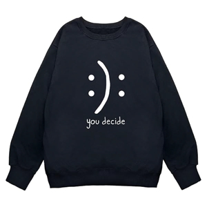 เสื้อสเวตเชิ้ตคอกลมแบบยูนิเซ็กซ์ รุ่นคัสตอม หนานุ่มพิเศษ ลายกราฟิกยิ้มแบบสองอารมณ์ ผ้าคอตตอนฟลีซพรีเมียม ทรงโอเวอร์ไซส์ - Product Image 1