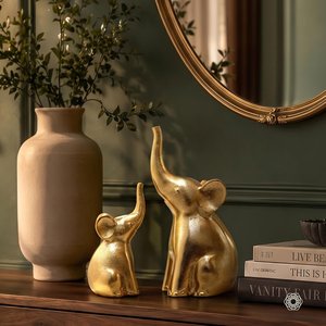 Gold Finish Metal <b>Elephant</b> Set of 2 <b>Table</b> Decor - Product Image 5