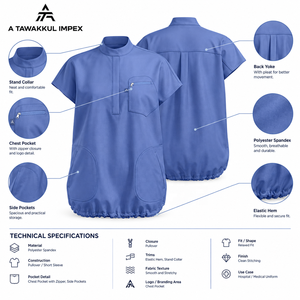Needle Detection Spandex Polyester Short Sleeve Hospital Uniform Women's Blue <b>Scrub</b> <b>Tops</b> Polyester Woven Hospital Uniforms with - Product Image 5