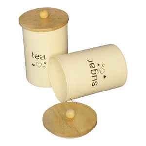 Juego de 2 Recipientes para Café, Té y Azúcar, Ecológicos, Hechos a Mano, Duraderos, de Hierro Blanco con Tapa de Bambú, Herméticos para Alimentos - Product Image 5