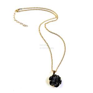 Pendentif Fleur en Onyx Noir AAA, Collier en Pierre Précieuse Sculptée, Pendentif Fleur en Onyx Noir Naturel, Cadeau pour Femme, Fabrication de Bijoux - Product Image 5