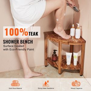 100% Teak Wood Corner Shower Bench 18.5\" Height 15.5\" Radius 500 LBS <b>Storage</b> Shelf Shower <b>Stool</b> for <b>Bathroom</b> Use - Product Image 2